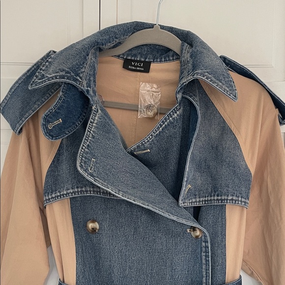 Vici Denim and Khaki Trench Coat SzXS - Picture 3 of 12